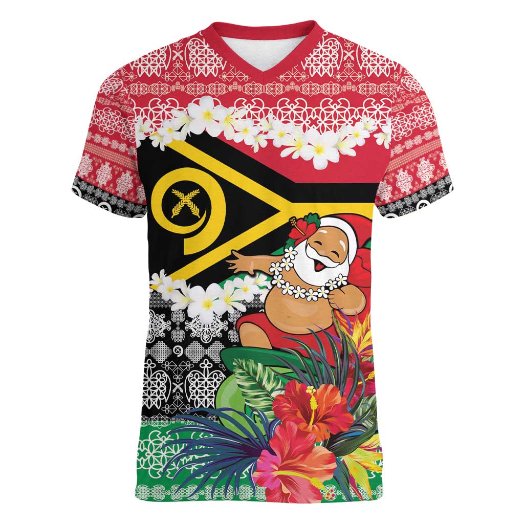 Personalised Vanuatu Joyeux Noel Women V-Neck T-Shirt Proud To Be a Ni-Van Sand Drawing Art - Polynesian Pride