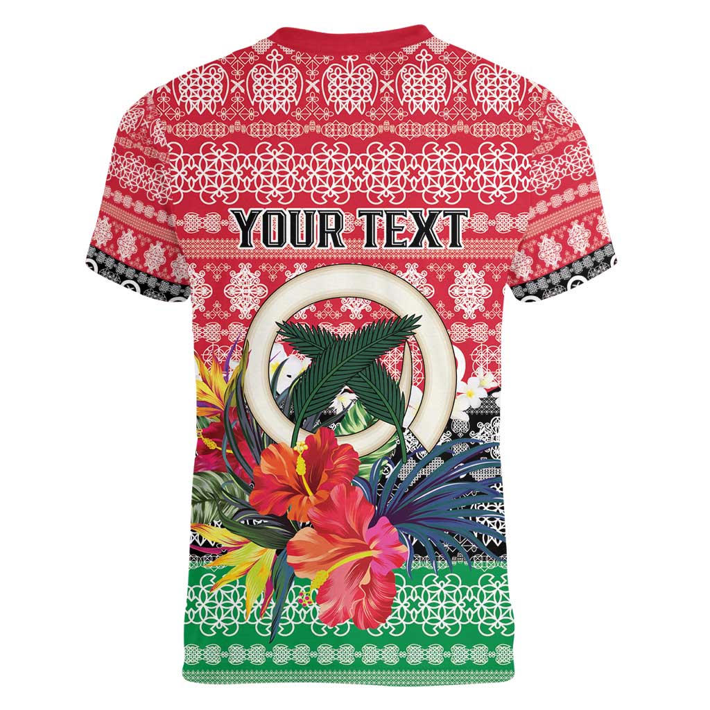 Personalised Vanuatu Joyeux Noel Women V-Neck T-Shirt Proud To Be a Ni-Van Sand Drawing Art - Polynesian Pride