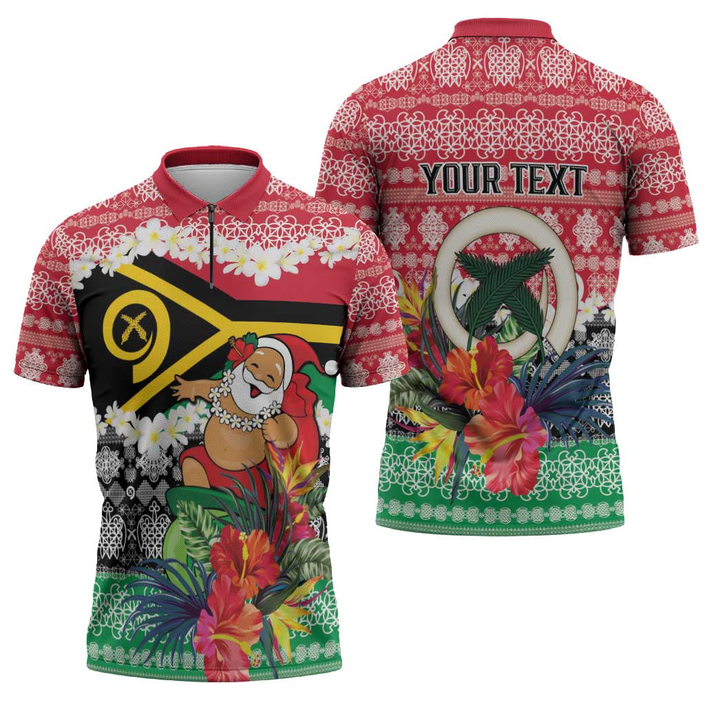 Personalised Vanuatu Joyeux Noel Zipper Polo Shirt Proud To Be a Ni-Van Sand Drawing Art LT9 - Polynesian Pride