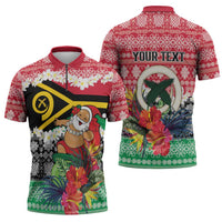 Personalised Vanuatu Joyeux Noel Zipper Polo Shirt Proud To Be a Ni-Van Sand Drawing Art LT9 - Polynesian Pride