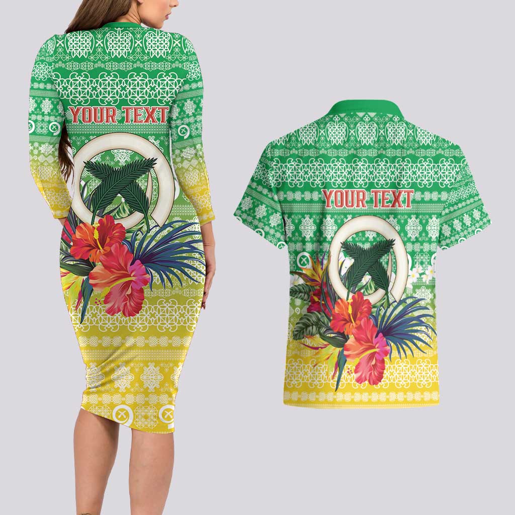 Personalised Malampa Joyeux Noel Couples Matching Long Sleeve Bodycon Dress and Hawaiian Shirt Proud To Be a Ni-Van Sand Drawing Art - Polynesian Pride