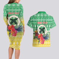 Personalised Malampa Joyeux Noel Couples Matching Long Sleeve Bodycon Dress and Hawaiian Shirt Proud To Be a Ni-Van Sand Drawing Art - Polynesian Pride