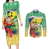 Personalised Malampa Joyeux Noel Couples Matching Long Sleeve Bodycon Dress and Long Sleeve Button Shirt Proud To Be a Ni-Van Sand Drawing Art - Polynesian Pride