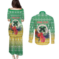 Personalised Malampa Joyeux Noel Couples Matching Puletasi and Long Sleeve Button Shirt Proud To Be a Ni-Van Sand Drawing Art LT9 - Polynesian Pride