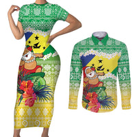 Personalised Malampa Joyeux Noel Couples Matching Short Sleeve Bodycon Dress and Long Sleeve Button Shirt Proud To Be a Ni-Van Sand Drawing Art - Polynesian Pride