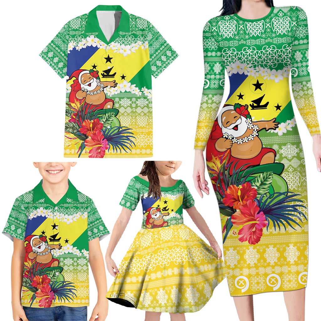 Personalised Malampa Joyeux Noel Family Matching Long Sleeve Bodycon Dress and Hawaiian Shirt Proud To Be a Ni-Van Sand Drawing Art - Polynesian Pride