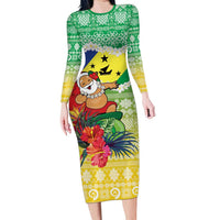 Personalised Malampa Joyeux Noel Family Matching Long Sleeve Bodycon Dress and Hawaiian Shirt Proud To Be a Ni-Van Sand Drawing Art - Polynesian Pride