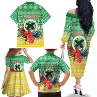 Personalised Malampa Joyeux Noel Family Matching Off The Shoulder Long Sleeve Dress and Hawaiian Shirt Proud To Be a Ni-Van Sand Drawing Art - Polynesian Pride