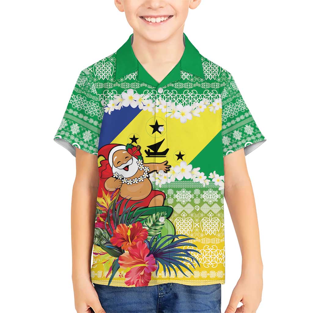 Personalised Malampa Joyeux Noel Kid Hawaiian Shirt Proud To Be a Ni-Van Sand Drawing Art LT9 Kid Lime - Polynesian Pride