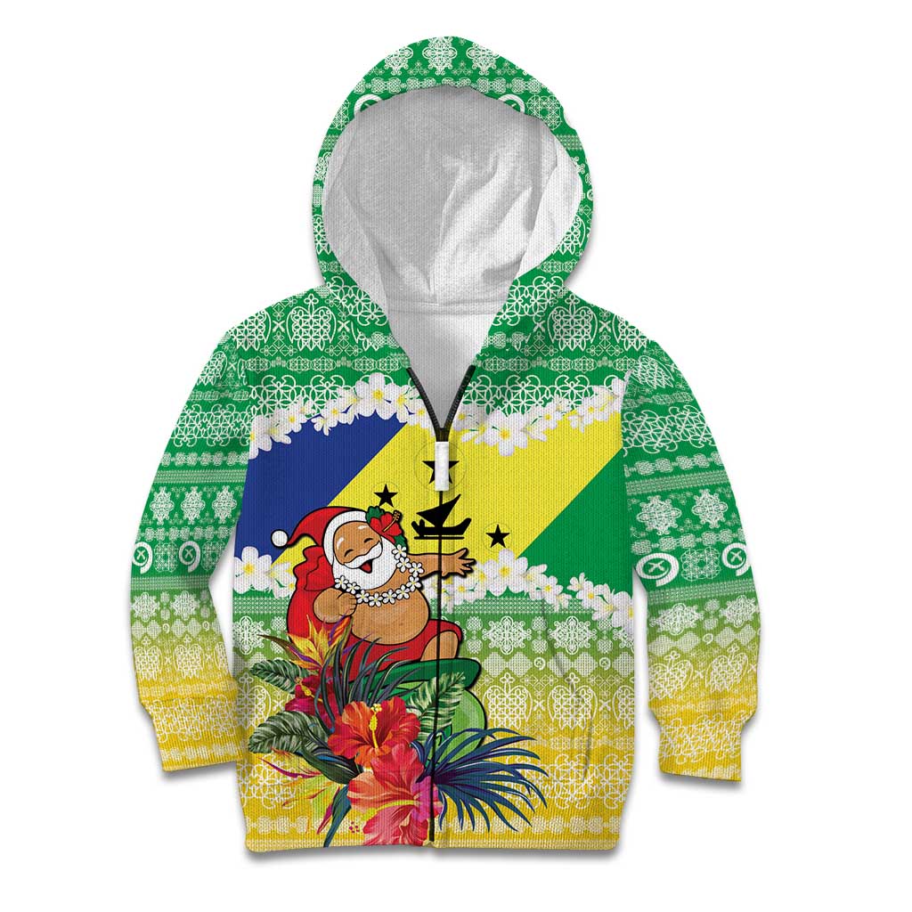 Personalised Malampa Joyeux Noel Kid Hoodie Proud To Be a Ni-Van Sand Drawing Art LT9 Zip Hoodie Lime - Polynesian Pride