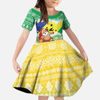 Personalised Malampa Joyeux Noel Kid Short Sleeve Dress Proud To Be a Ni-Van Sand Drawing Art LT9 KID Lime - Polynesian Pride