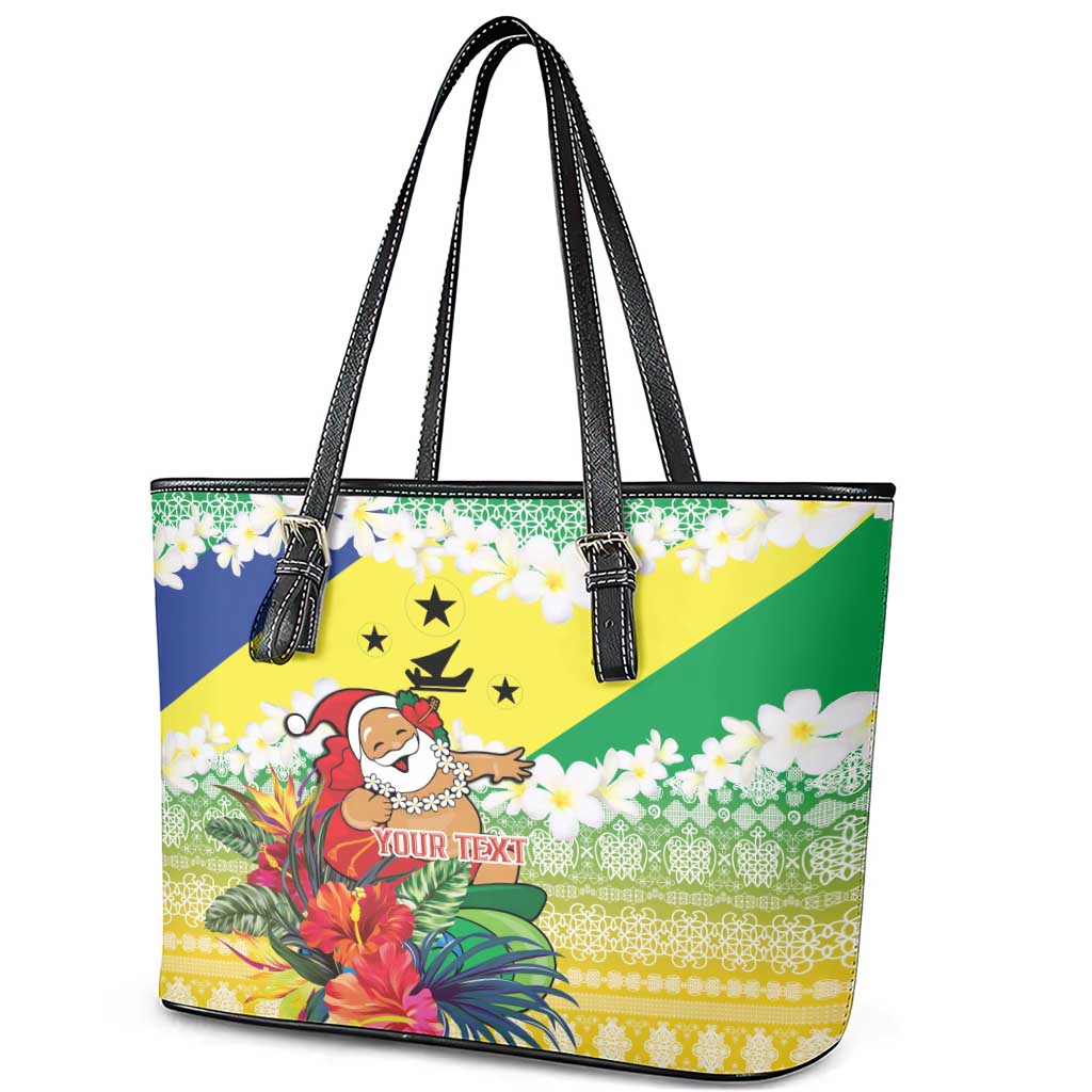 Personalised Malampa Joyeux Noel Leather Tote Bag Proud To Be a Ni-Van Sand Drawing Art - Polynesian Pride