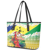 Personalised Malampa Joyeux Noel Leather Tote Bag Proud To Be a Ni-Van Sand Drawing Art - Polynesian Pride