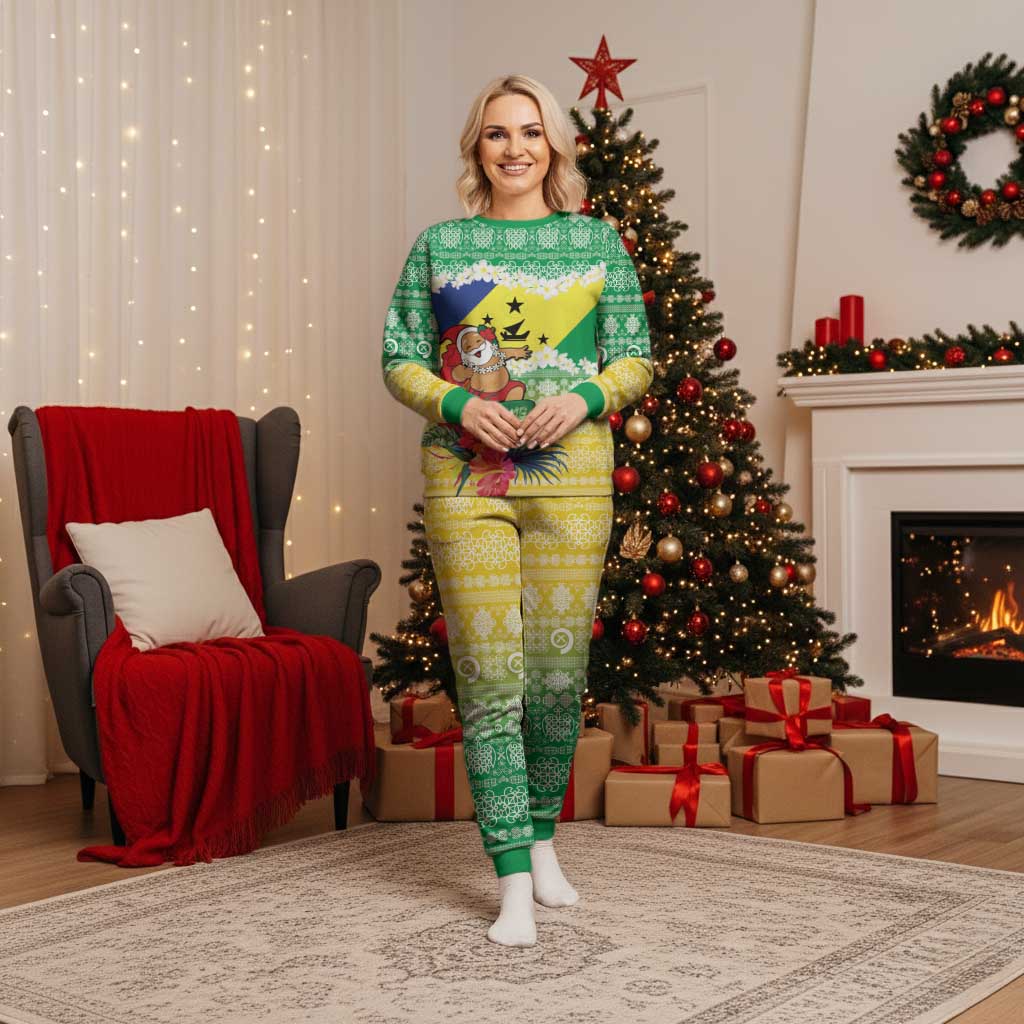 Personalised Malampa Joyeux Noel Christmas Pajama Set Proud To Be a Ni-Van Sand Drawing Art - Polynesian Pride