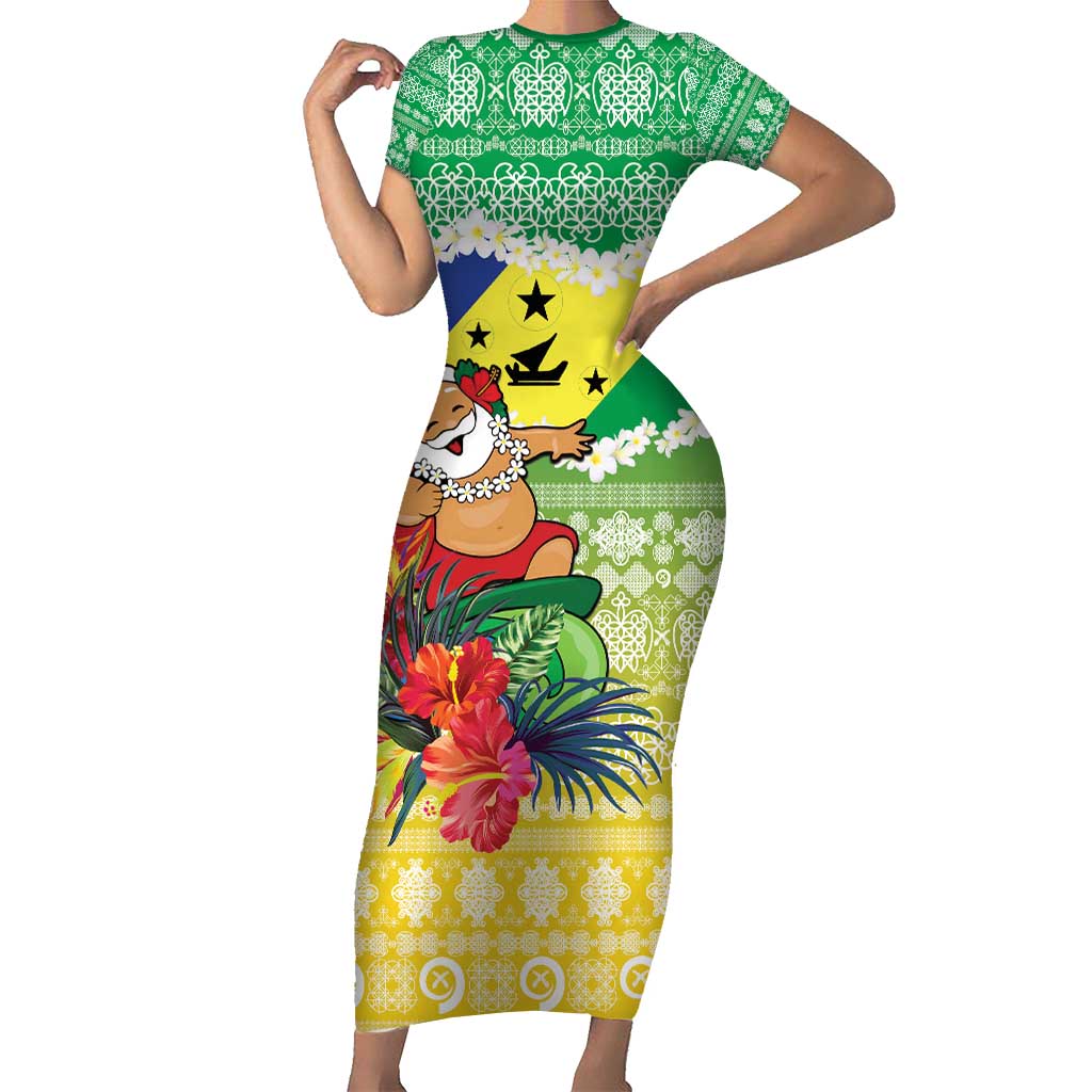 Personalised Malampa Joyeux Noel Short Sleeve Bodycon Dress Proud To Be a Ni-Van Sand Drawing Art - Polynesian Pride