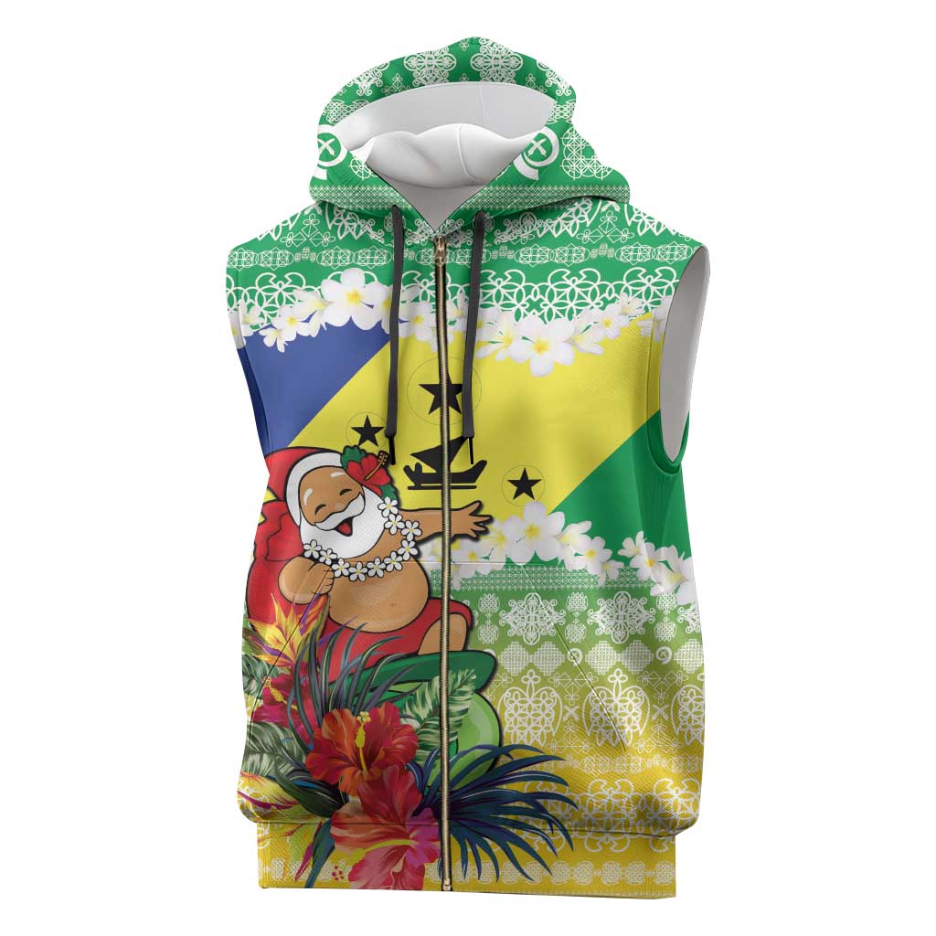 Personalised Malampa Joyeux Noel Sleeveless Zip Hoodie Proud To Be a Ni-Van Sand Drawing Art - Polynesian Pride