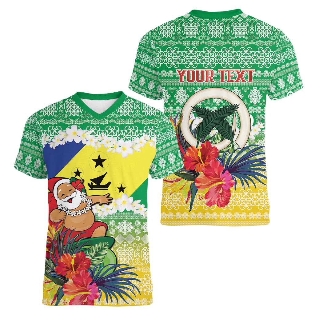 Personalised Malampa Joyeux Noel Women V-Neck T-Shirt Proud To Be a Ni-Van Sand Drawing Art - Polynesian Pride