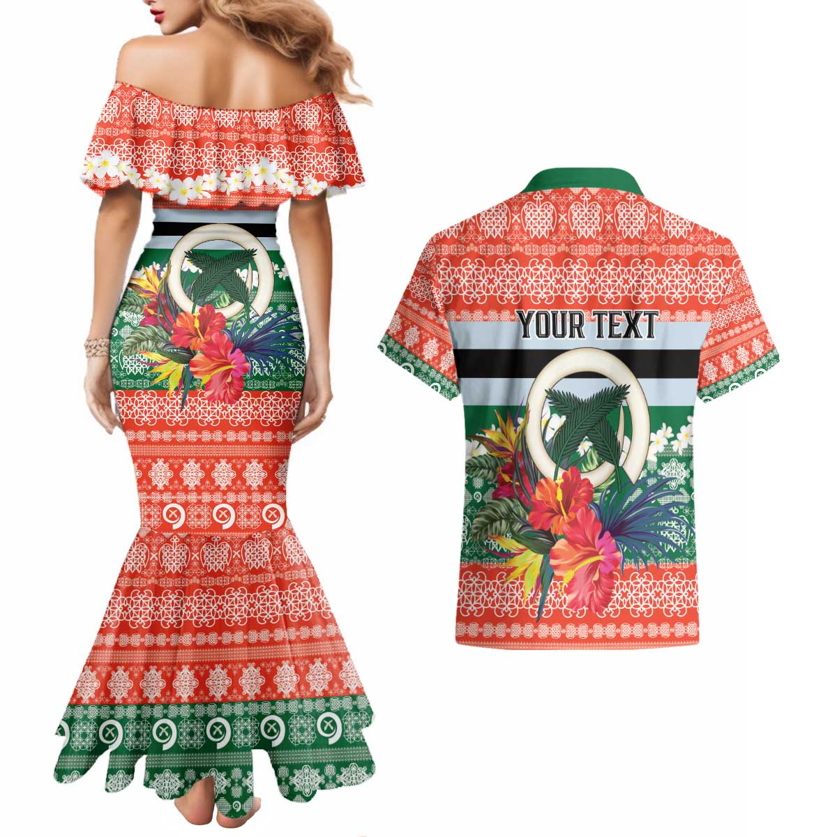 Personalised Penama Joyeux Noel Couples Matching Mermaid Dress and Hawaiian Shirt Proud To Be a Ni-Van Sand Drawing Art - Polynesian Pride