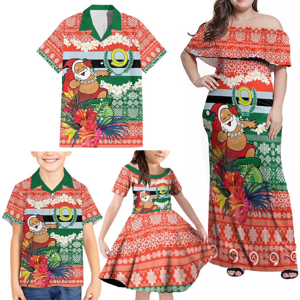 Personalised Penama Joyeux Noel Family Matching Off Shoulder Maxi Dress and Hawaiian Shirt Proud To Be a Ni-Van Sand Drawing Art - Polynesian Pride
