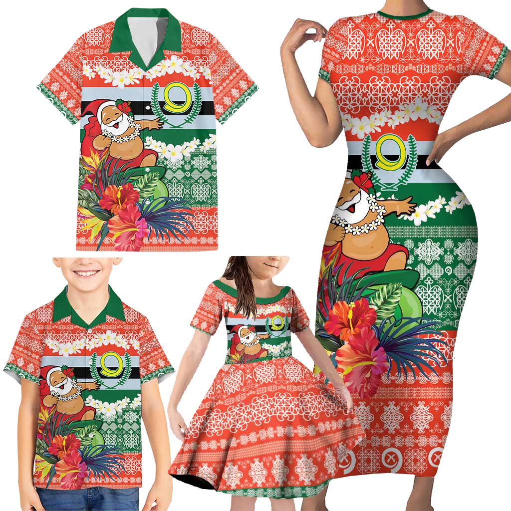 Personalised Penama Joyeux Noel Family Matching Short Sleeve Bodycon Dress and Hawaiian Shirt Proud To Be a Ni-Van Sand Drawing Art - Polynesian Pride
