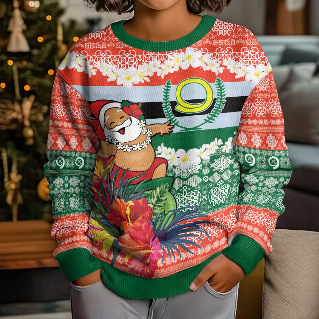 Personalised Penama Joyeux Noel Kid Ugly Christmas Sweater Proud To Be a Ni-Van Sand Drawing Art - Polynesian Pride