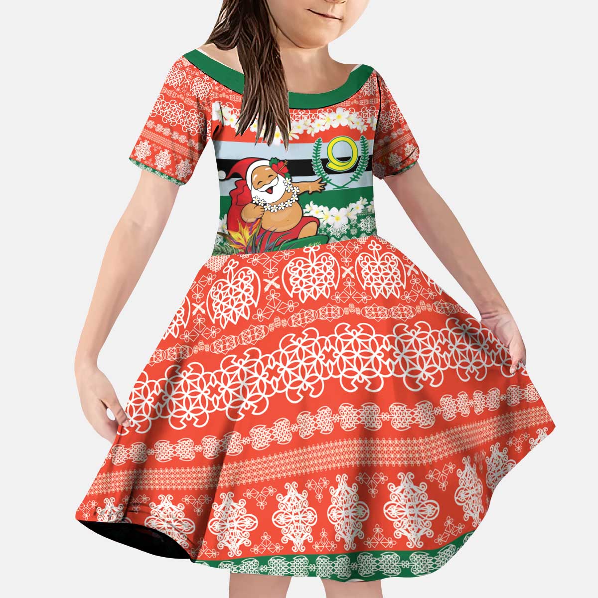 Personalised Penama Joyeux Noel Kid Short Sleeve Dress Proud To Be a Ni-Van Sand Drawing Art LT9 KID Red - Polynesian Pride