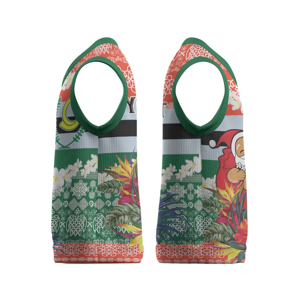 Personalised Penama Joyeux Noel Christmas Knitted V-Neck Vest Proud To Be a Ni-Van Sand Drawing Art - Polynesian Pride