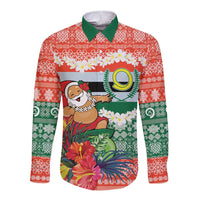 Personalised Penama Joyeux Noel Long Sleeve Button Shirt Proud To Be a Ni-Van Sand Drawing Art LT9 Unisex Red - Polynesian Pride
