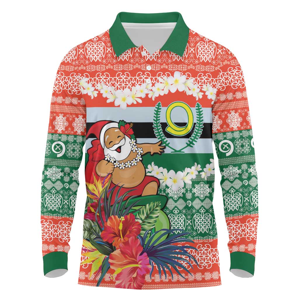 Personalised Penama Joyeux Noel Long Sleeve Polo Shirt Proud To Be a Ni-Van Sand Drawing Art LT9 Red - Polynesian Pride