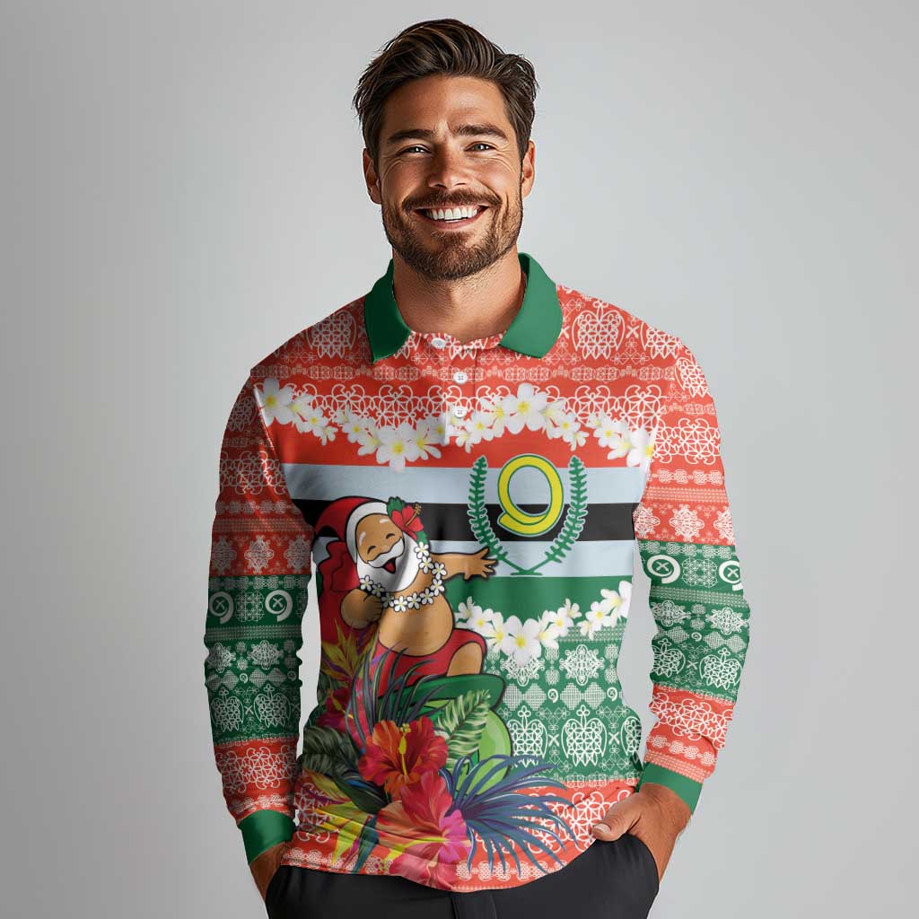 Personalised Penama Joyeux Noel Long Sleeve Polo Shirt Proud To Be a Ni-Van Sand Drawing Art LT9 - Polynesian Pride