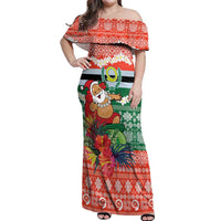Personalised Penama Joyeux Noel Off Shoulder Maxi Dress Proud To Be a Ni-Van Sand Drawing Art LT9 Women Red - Polynesian Pride