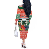 Personalised Penama Joyeux Noel Off The Shoulder Long Sleeve Dress Proud To Be a Ni-Van Sand Drawing Art - Polynesian Pride