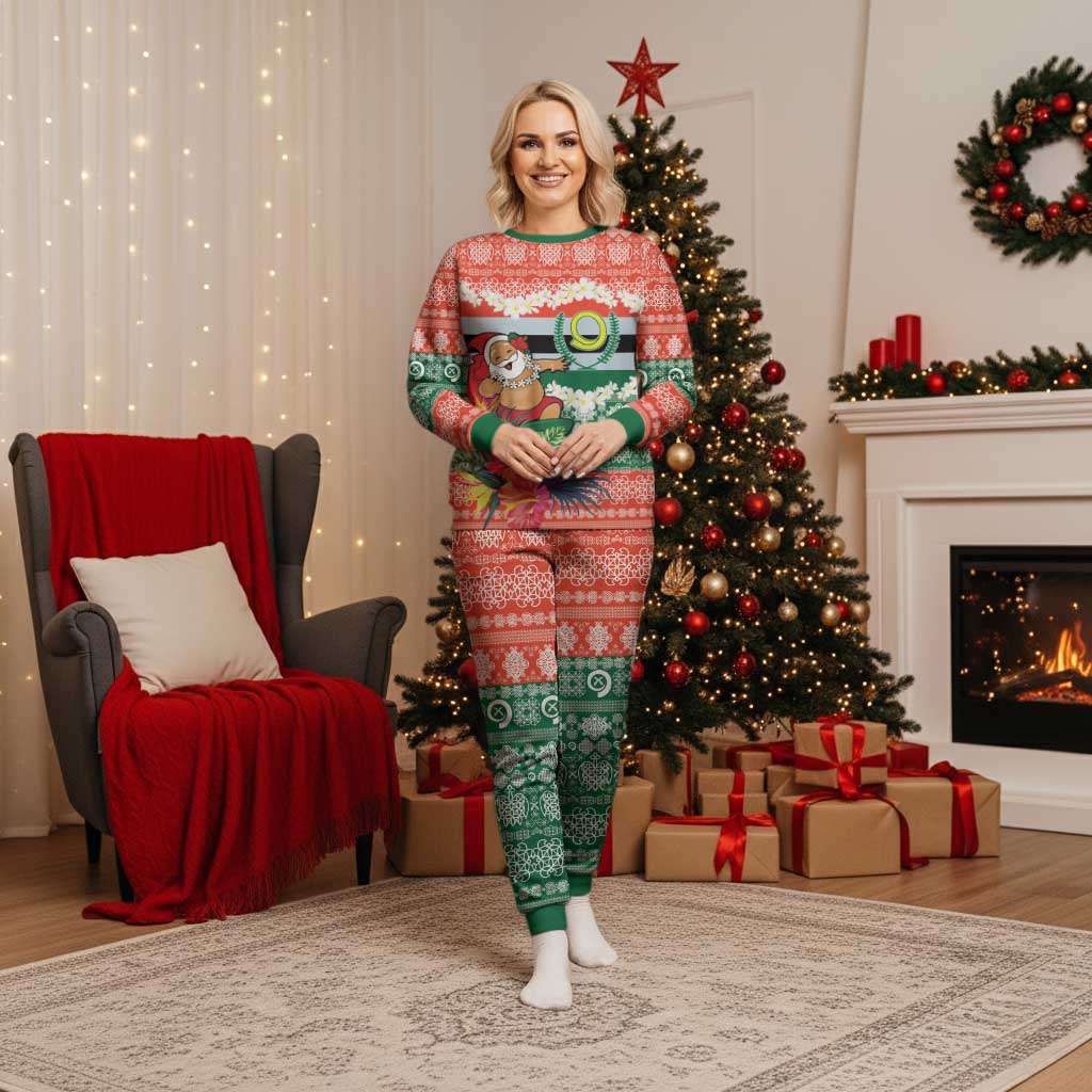 Personalised Penama Joyeux Noel Christmas Pajama Set Proud To Be a Ni-Van Sand Drawing Art - Polynesian Pride