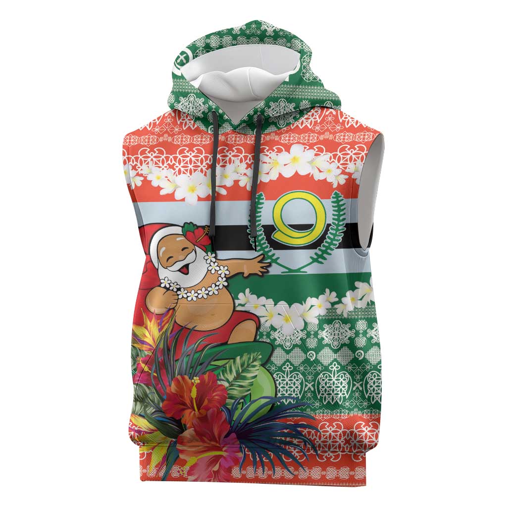 Personalised Penama Joyeux Noel Sleeveless Hoodie Proud To Be a Ni-Van Sand Drawing Art LT9 Red - Polynesian Pride
