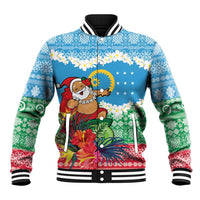 Personalised Sanma Joyeux Noel Baseball Jacket Proud To Be a Ni-Van Sand Drawing Art LT9 Unisex Blue - Polynesian Pride