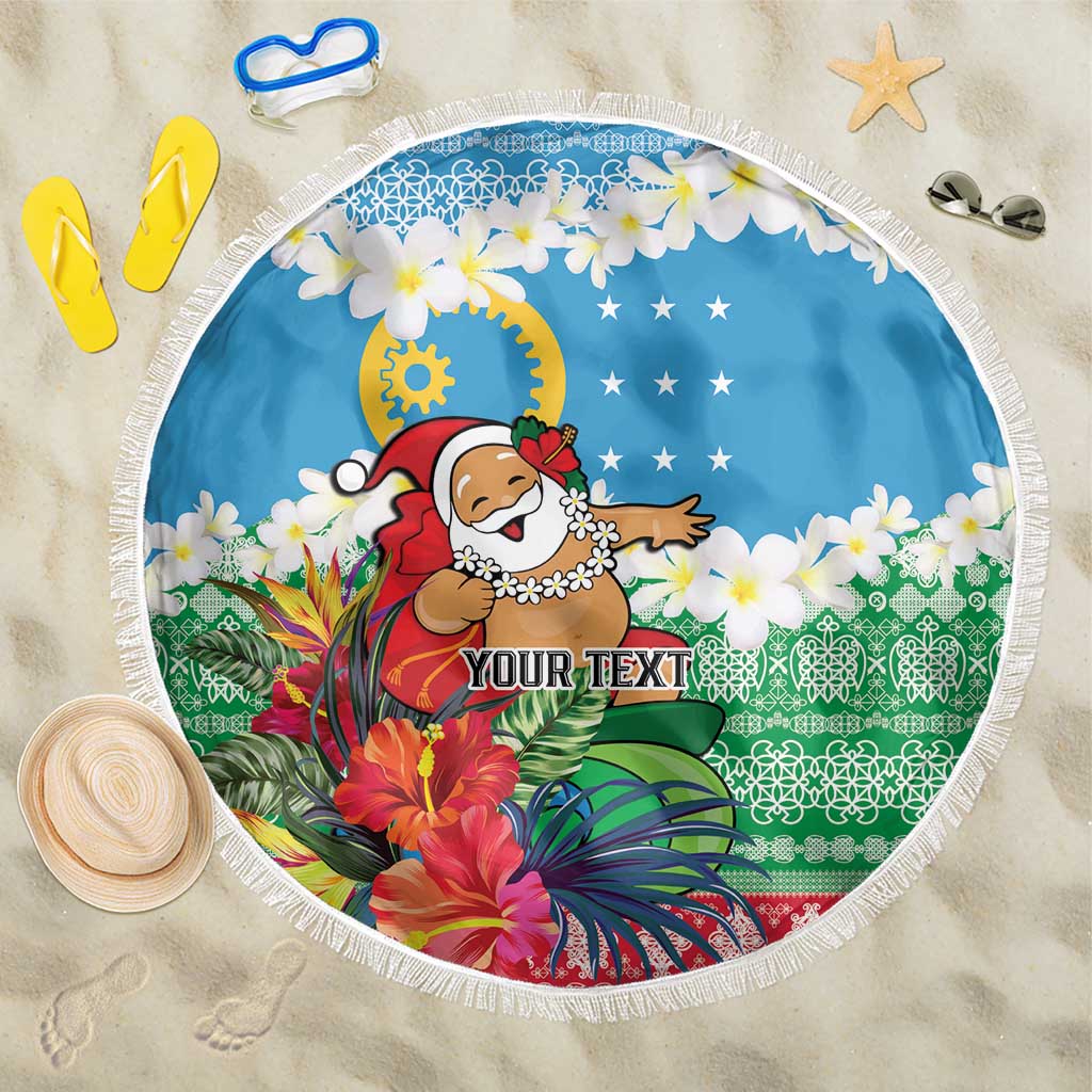 Personalised Sanma Joyeux Noel Beach Blanket Proud To Be a Ni-Van Sand Drawing Art LT9 One Size 150cm Blue - Polynesian Pride