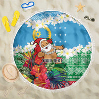 Personalised Sanma Joyeux Noel Beach Blanket Proud To Be a Ni-Van Sand Drawing Art LT9 One Size 150cm Blue - Polynesian Pride
