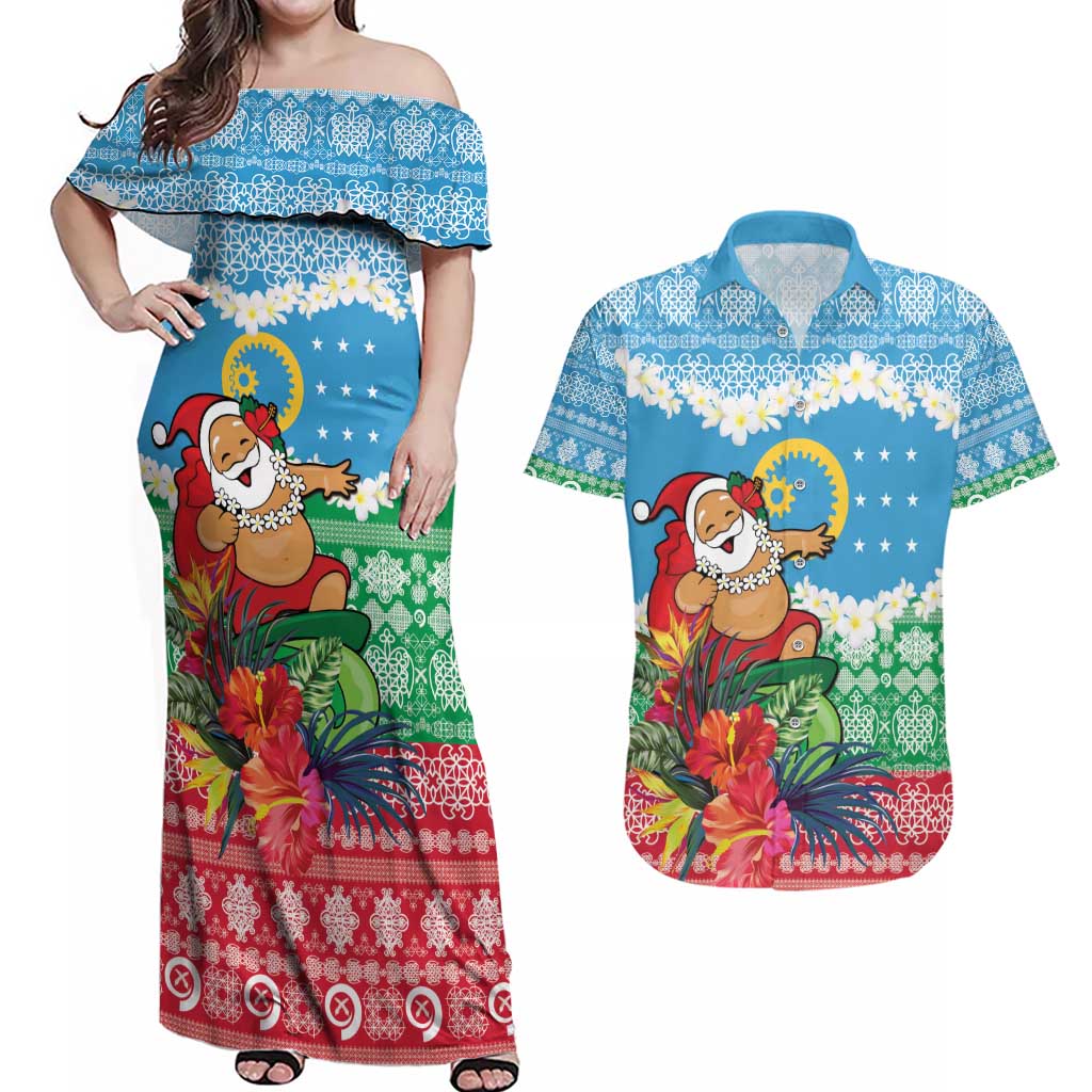Personalised Sanma Joyeux Noel Couples Matching Off Shoulder Maxi Dress and Hawaiian Shirt Proud To Be a Ni-Van Sand Drawing Art - Polynesian Pride