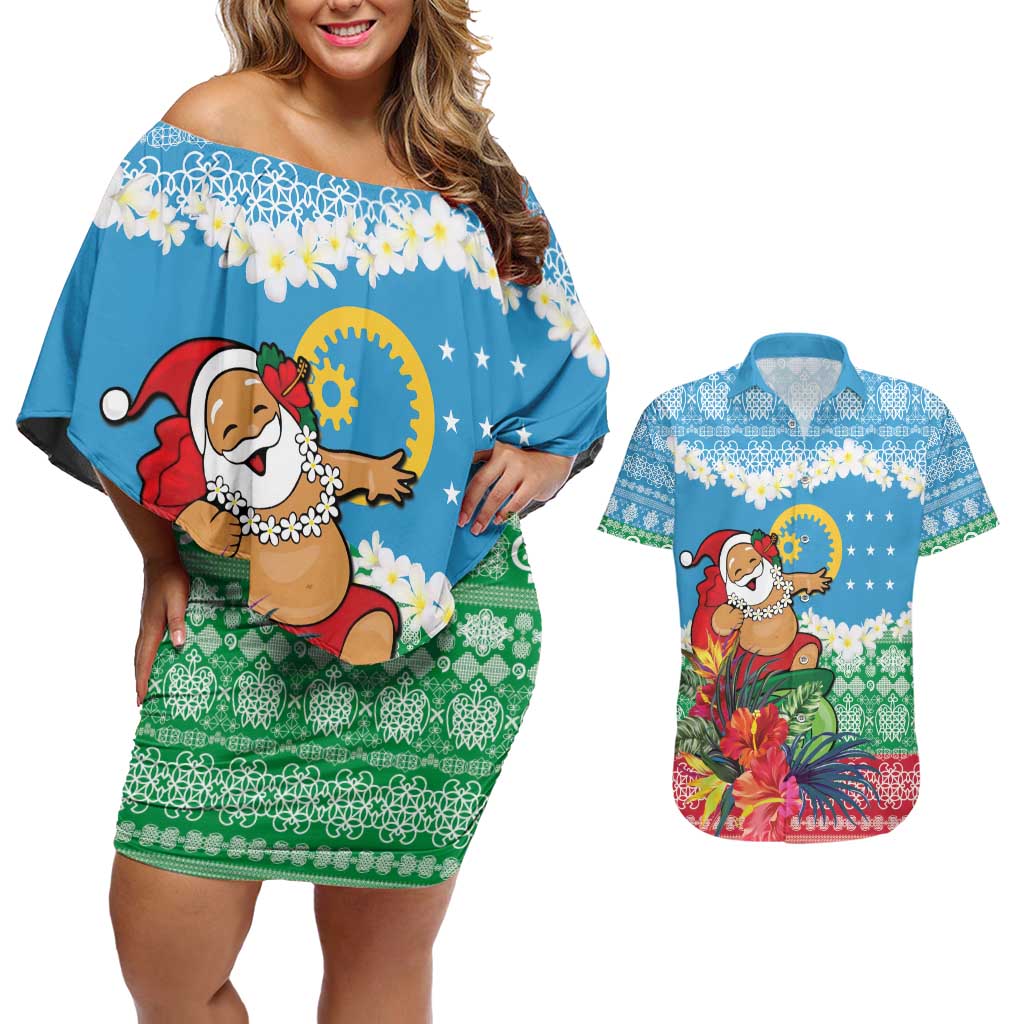 Personalised Sanma Joyeux Noel Couples Matching Off Shoulder Short Dress and Hawaiian Shirt Proud To Be a Ni-Van Sand Drawing Art - Polynesian Pride
