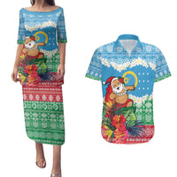 Personalised Sanma Joyeux Noel Couples Matching Puletasi and Hawaiian Shirt Proud To Be a Ni-Van Sand Drawing Art - Polynesian Pride