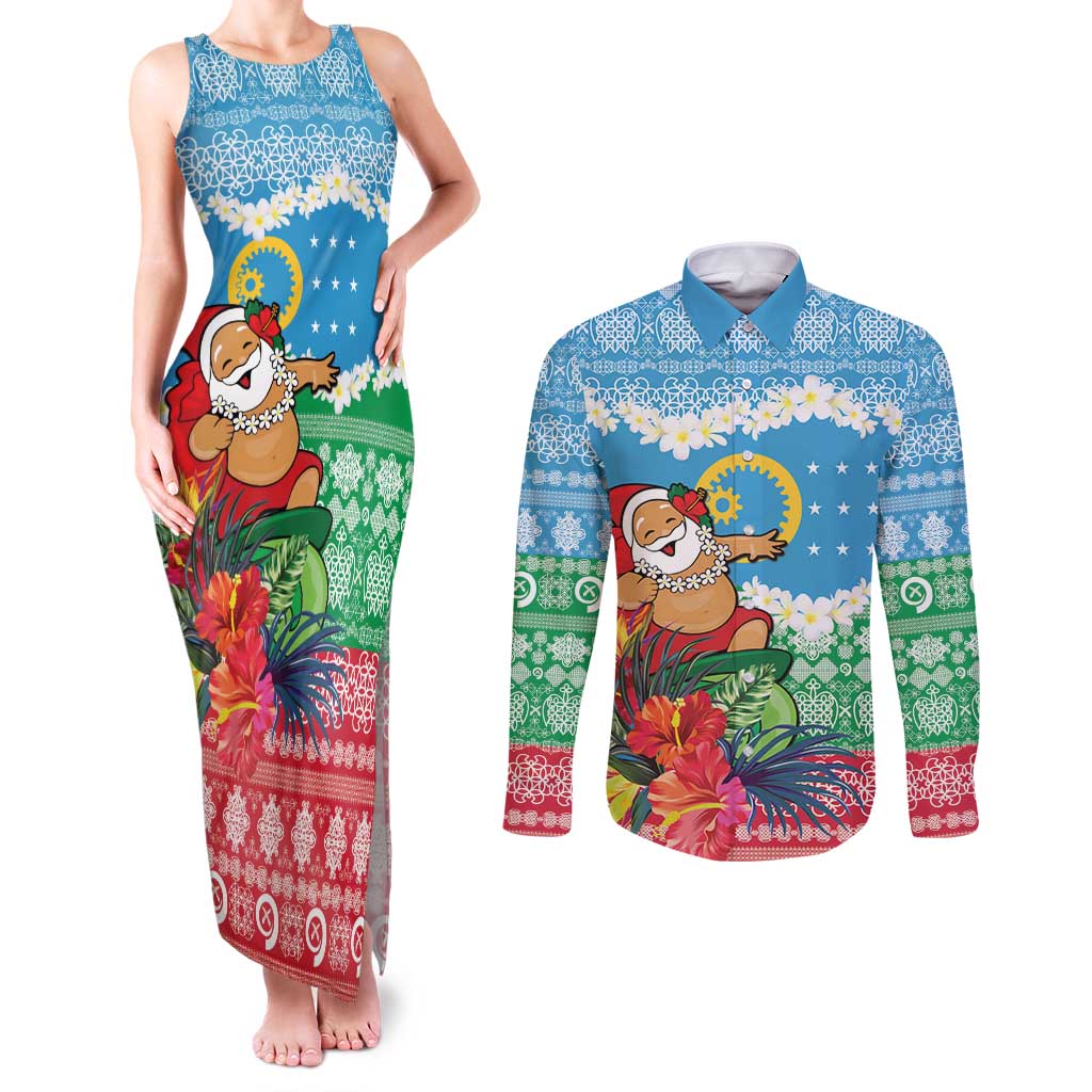 Personalised Sanma Joyeux Noel Couples Matching Tank Maxi Dress and Long Sleeve Button Shirt Proud To Be a Ni-Van Sand Drawing Art - Polynesian Pride