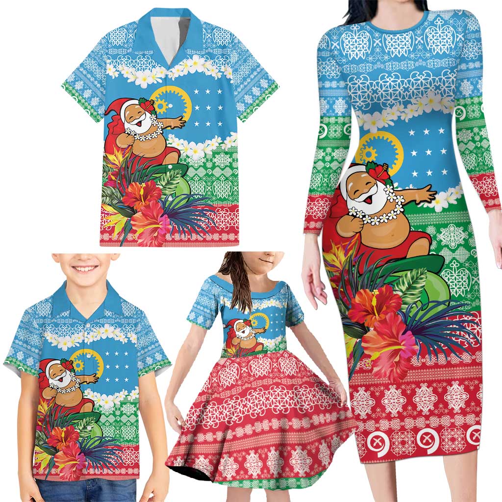 Personalised Sanma Joyeux Noel Family Matching Long Sleeve Bodycon Dress and Hawaiian Shirt Proud To Be a Ni-Van Sand Drawing Art - Polynesian Pride