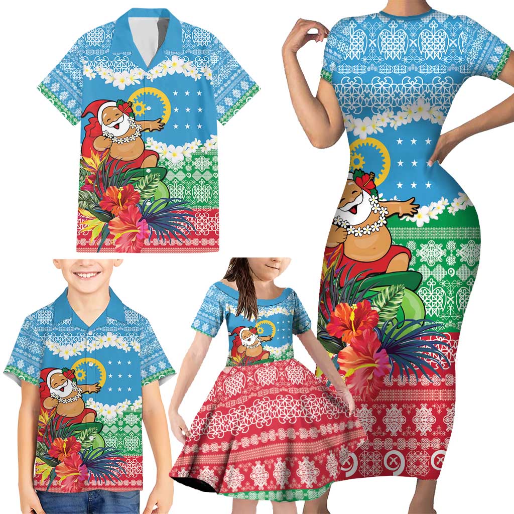 Personalised Sanma Joyeux Noel Family Matching Short Sleeve Bodycon Dress and Hawaiian Shirt Proud To Be a Ni-Van Sand Drawing Art - Polynesian Pride