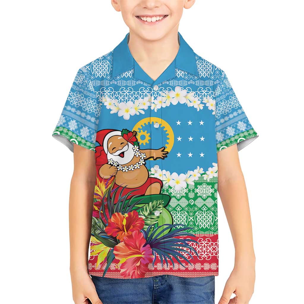 Personalised Sanma Joyeux Noel Kid Hawaiian Shirt Proud To Be a Ni-Van Sand Drawing Art LT9 Kid Blue - Polynesian Pride