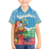 Personalised Sanma Joyeux Noel Kid Hawaiian Shirt Proud To Be a Ni-Van Sand Drawing Art LT9 Kid Blue - Polynesian Pride