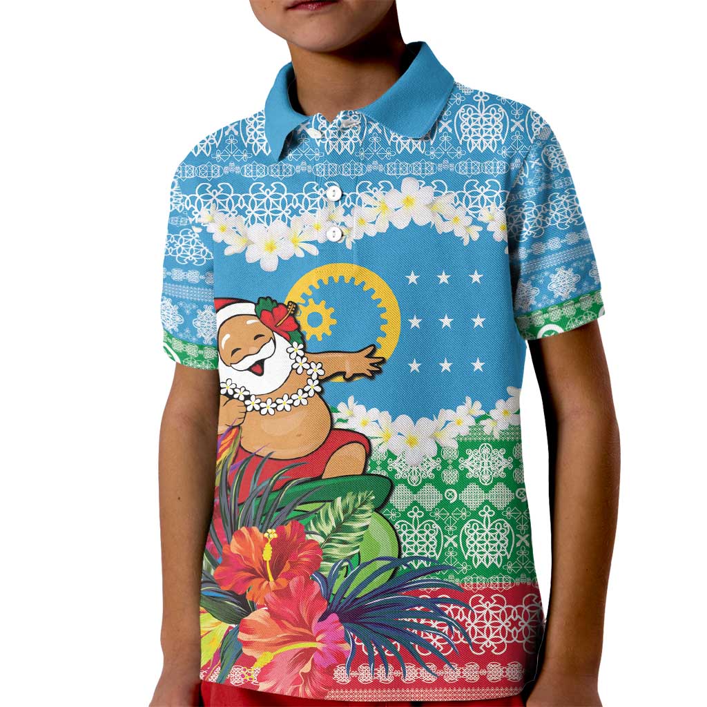 Personalised Sanma Joyeux Noel Kid Polo Shirt Proud To Be a Ni-Van Sand Drawing Art LT9 Kid Blue - Polynesian Pride