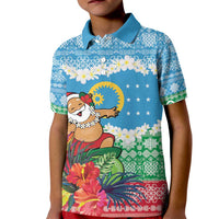 Personalised Sanma Joyeux Noel Kid Polo Shirt Proud To Be a Ni-Van Sand Drawing Art LT9 Kid Blue - Polynesian Pride