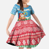 Personalised Sanma Joyeux Noel Kid Short Sleeve Dress Proud To Be a Ni-Van Sand Drawing Art LT9 KID Blue - Polynesian Pride