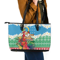 Personalised Sanma Joyeux Noel Leather Tote Bag Proud To Be a Ni-Van Sand Drawing Art - Polynesian Pride