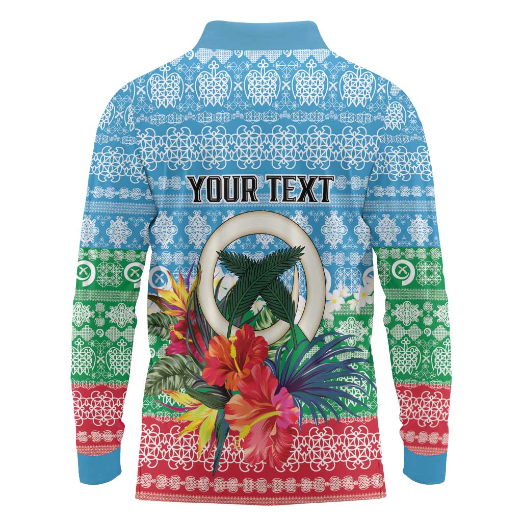 Personalised Sanma Joyeux Noel Long Sleeve Polo Shirt Proud To Be a Ni-Van Sand Drawing Art - Polynesian Pride